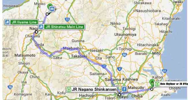 Tokyo to Nagano and Nozawa Onsen Map