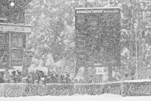 Heavy snow on race day in Nozawa Onsen.