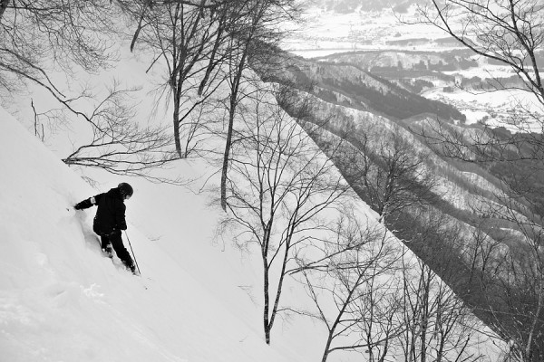 Exploring one of the steeper areas of Nozawa Onsen.