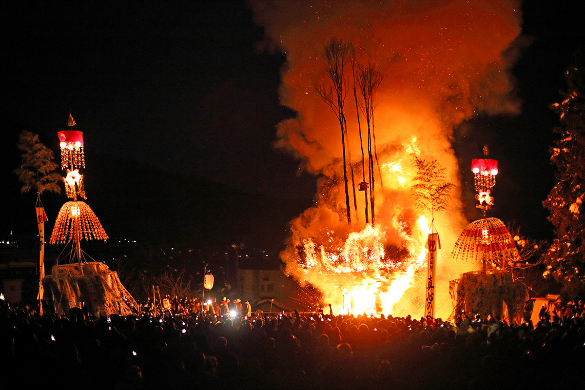 Dosojin fire festival Nozawa Onsen.